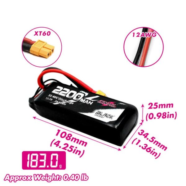 CNHL Black Series 2200mAh 11.1V 3S 40C Lipo Battery - Image 3