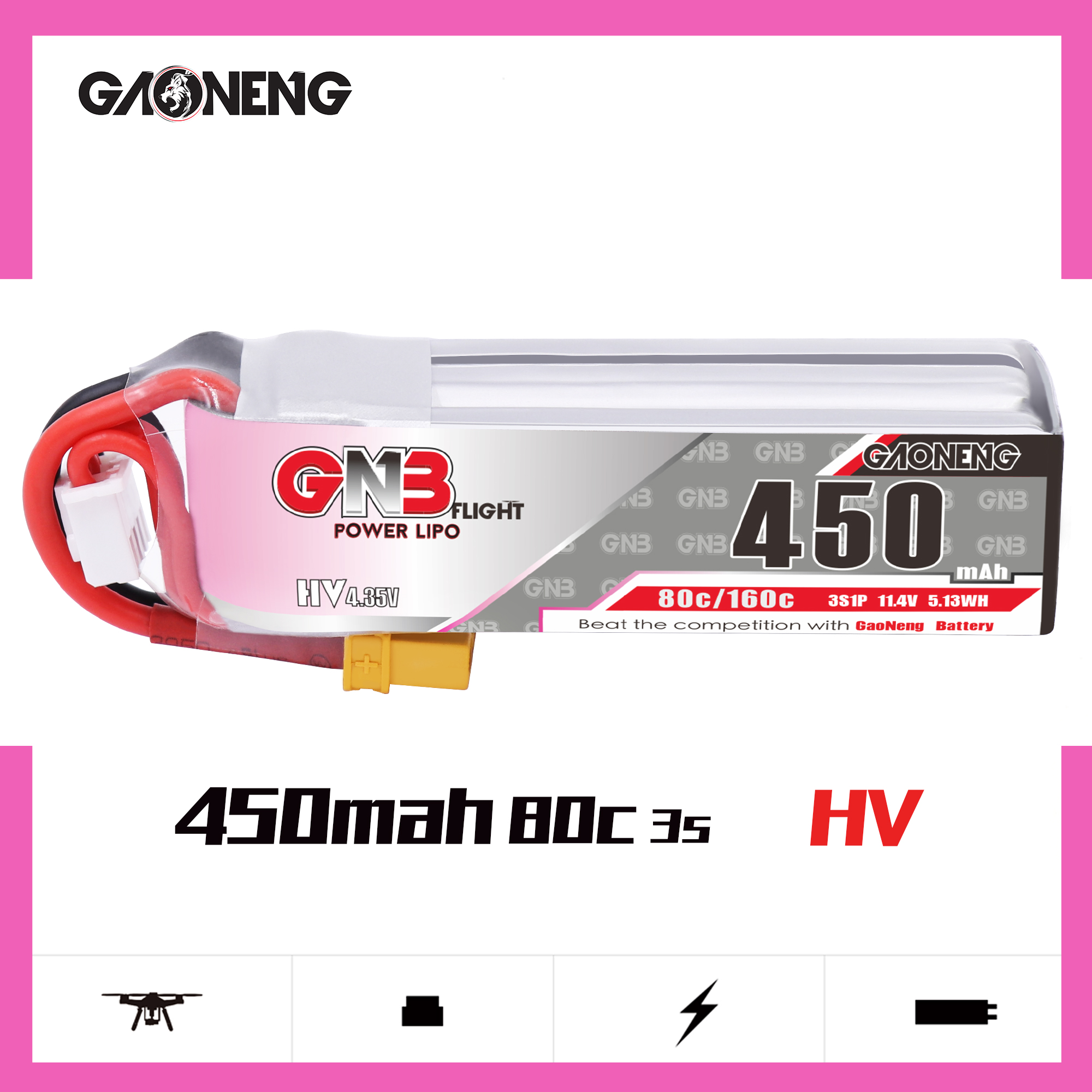 GNB Battery 11.4V HV 80C 450mAh 3S