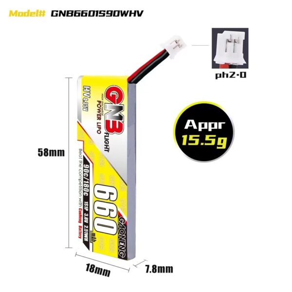 GNB Battery 3.8V 90C 660mAh 1S PH2 - Image 2