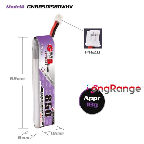 GNB Battery 3.8V 60C 850mAh 1S PH2 - Image 3