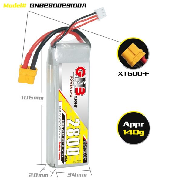 GNB Battery 7.4V 100C 2800mAh 2S - Image 3