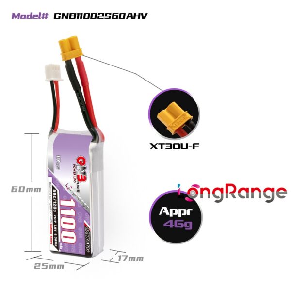GNB LiPo Battery 7.6V 60C 1100mAh 2S HV - Image 3