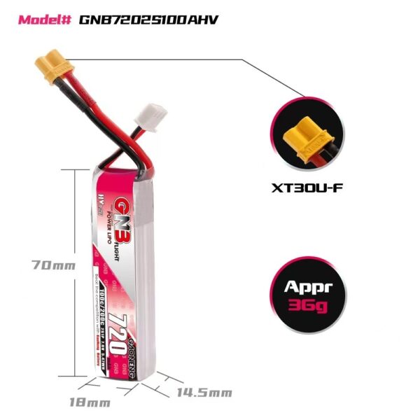 GNB LiPo Battery 7.6V 100C 720mAh 2S HV - Image 3