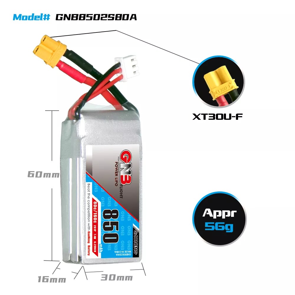 GNB 2S 80C 850mah weight dims