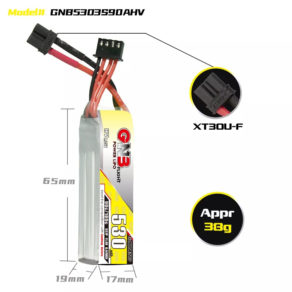 GNB 3S lipo battery 530mah dimensions and weight