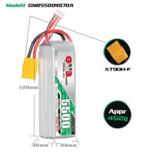 Product image for GNB Battery 14.8V 70C 5500mAh 4S with dimensions