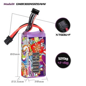 Product image for GNB Battery 15.2V 120C 1300mAh 4S HV with dimensions
