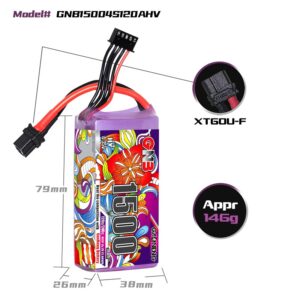 Product image for GNB Battery 15.2V 120C 1500mAh 4S HV with dimensions