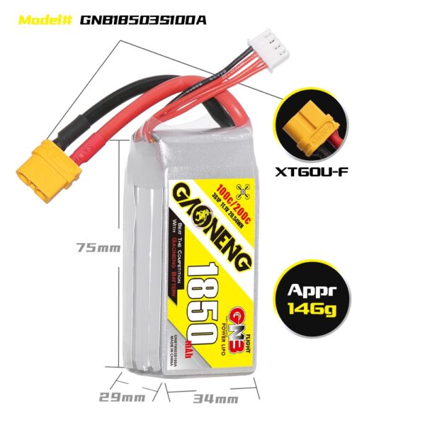 GNB Battery 11.1V 100C 1850mAh 3S - Image 3