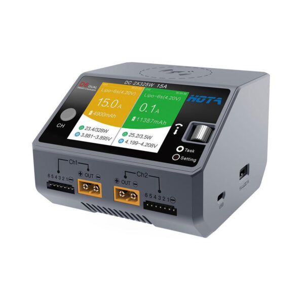HOTA D6 325W 15A 1-6S Dual Channel DC Smart Charger w/ Wireless Cellphone Charging