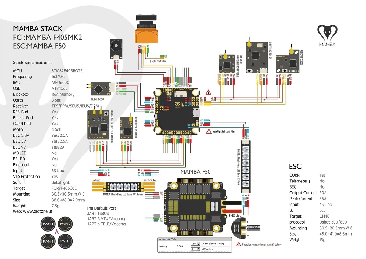 Diatone MAMBA Basic F405 MK2 50A BLS 4 6S Flight Controller Stack